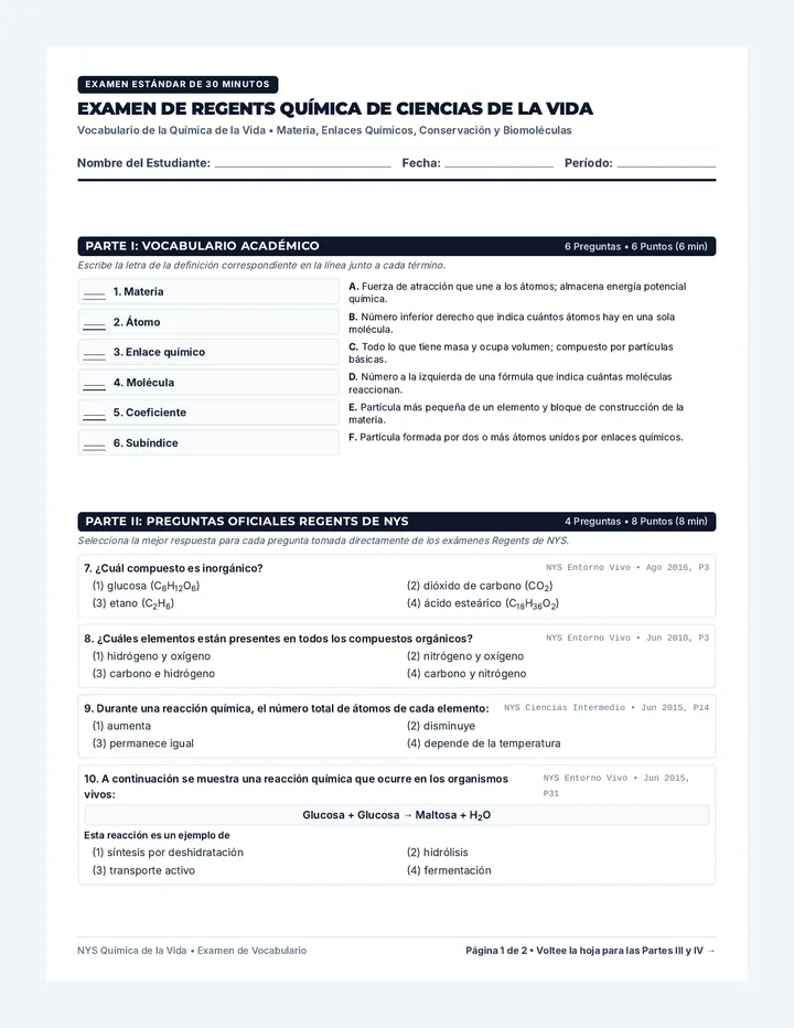 Regents Chemistry Spanish Exam