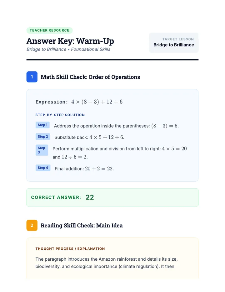 Foundational Skills Warm-Up Answer Key