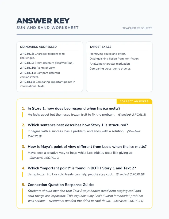 Sun and Sand Answer Key