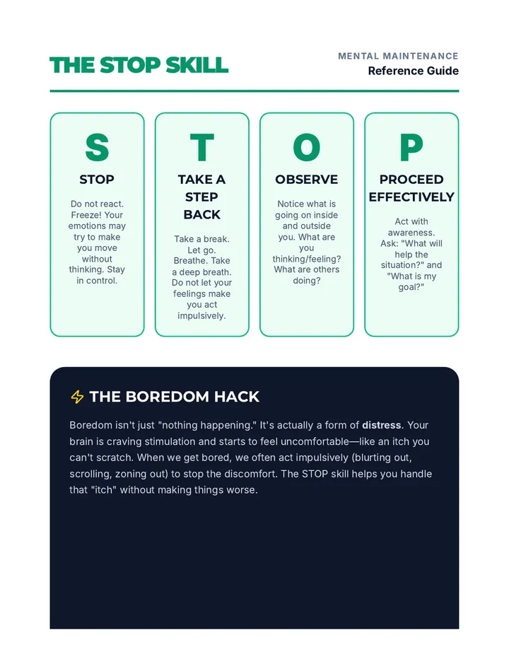 STOP Skill Cheat Sheet