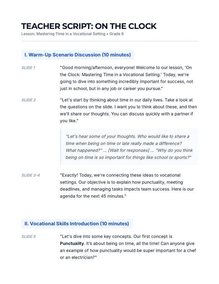 On the Clock Teacher Script