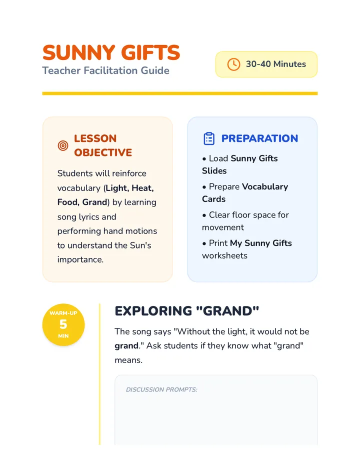 Sunny Gifts Teacher Guide
