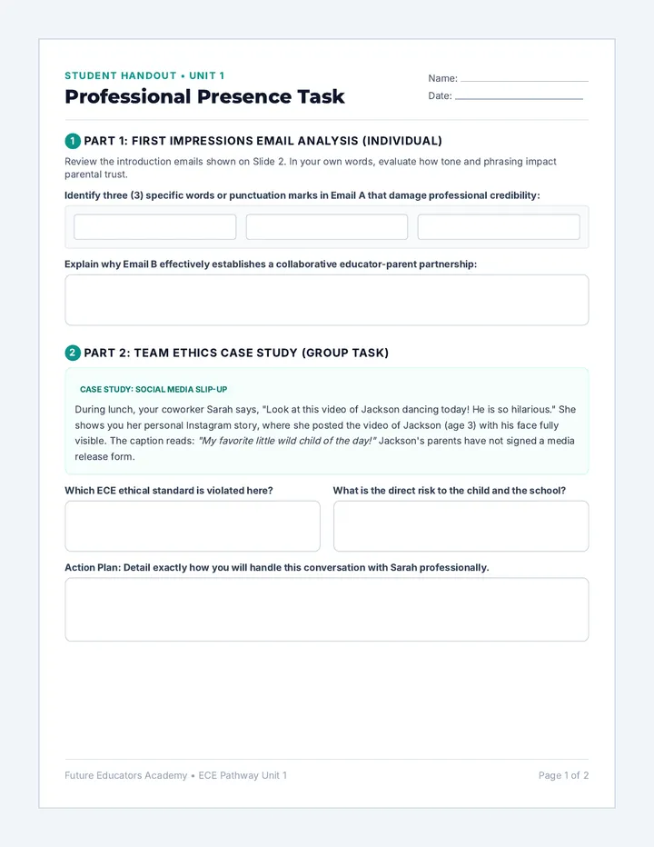 Professional Presence Worksheet