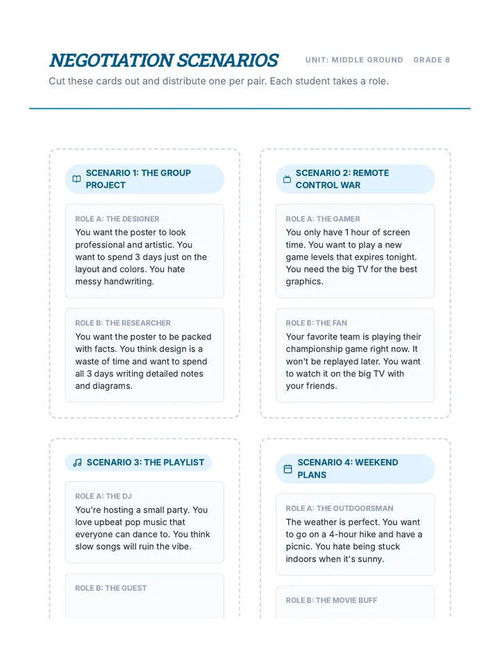 Negotiation Scenarios Handout