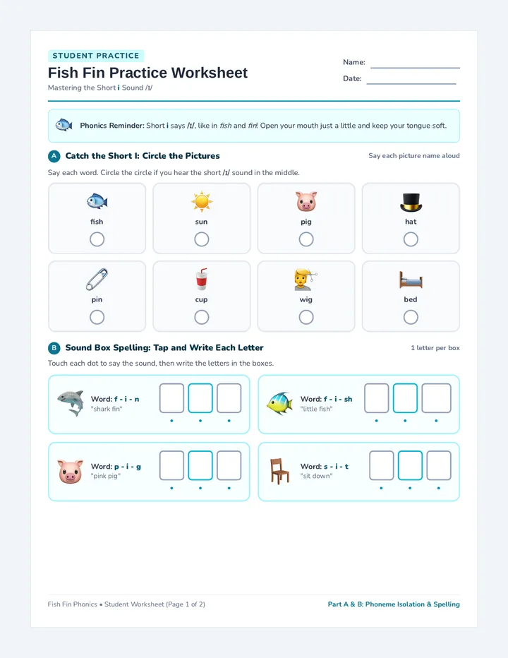 Fish Fin Practice Worksheet