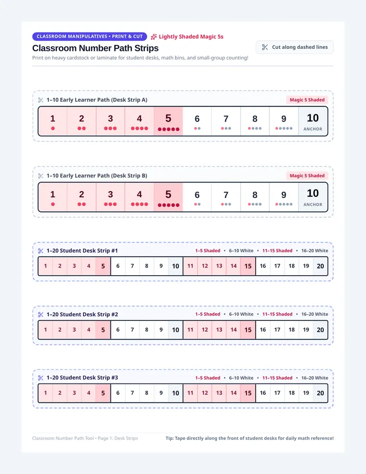 Printable Number Path Strips