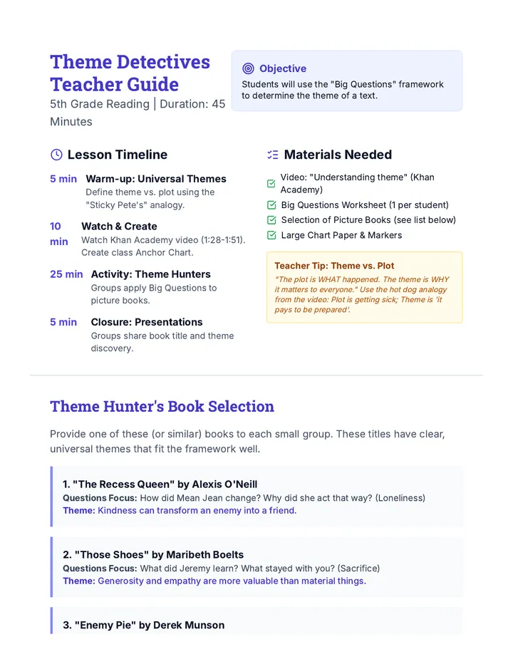 Theme Hunters Teacher Guide