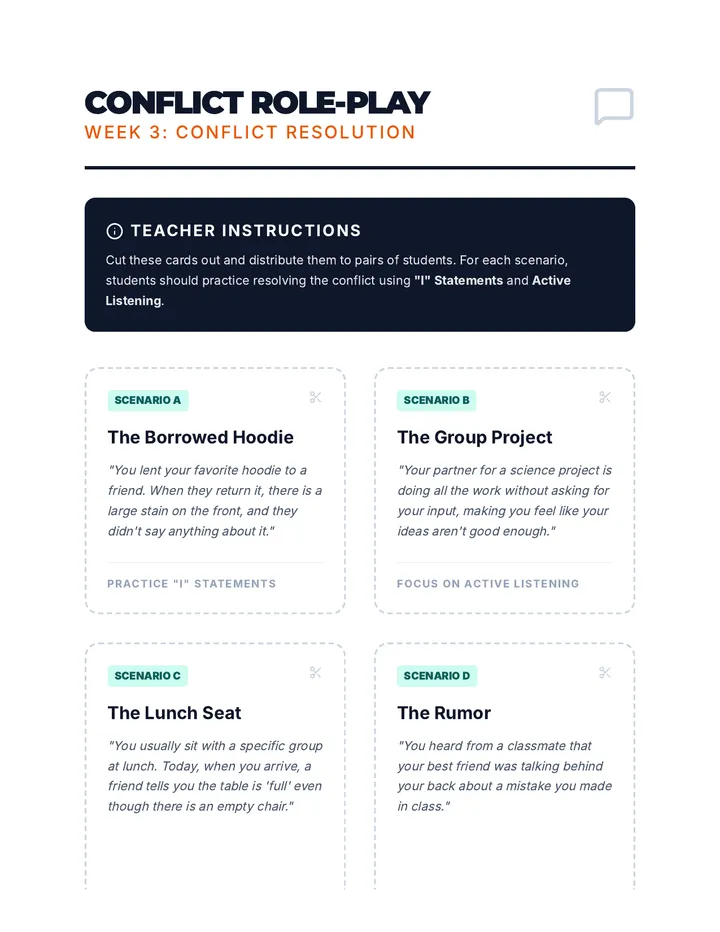 Conflict Role Play Cards Activity