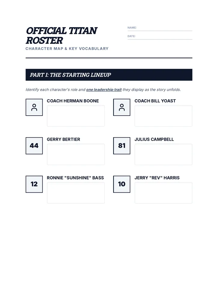Titans Roster Worksheet