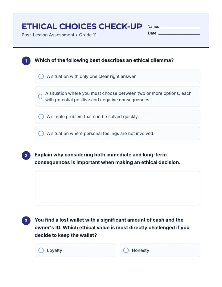 Ethical Choices Check Up Quiz