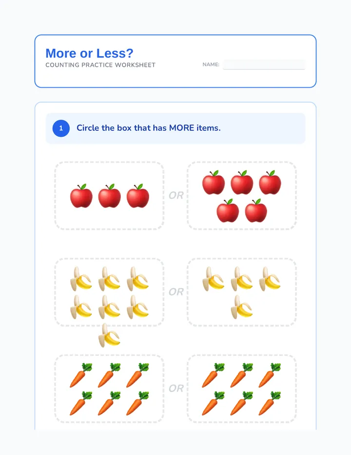 More or Less Worksheet