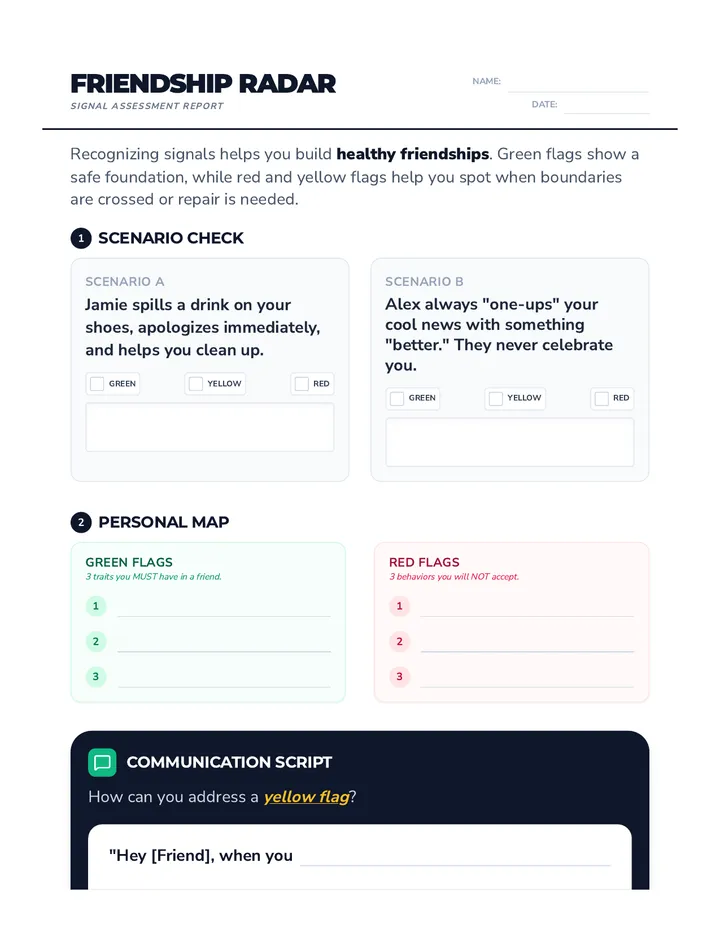 Friendship Radar Worksheet