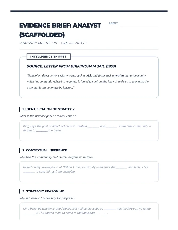 Scaffolded CRM Practice Suite Worksheet