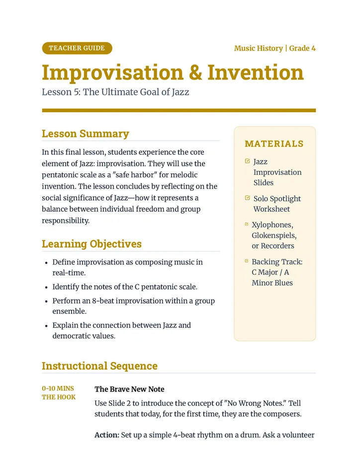Jazz Improvisation Teacher Guide