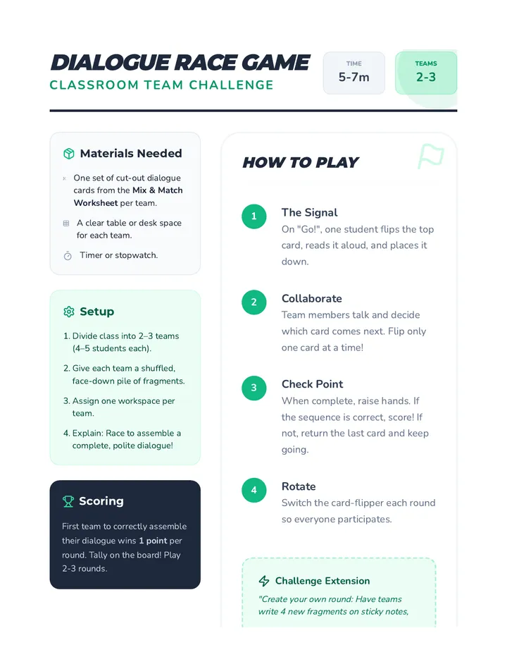 Dialogue Race Class Game