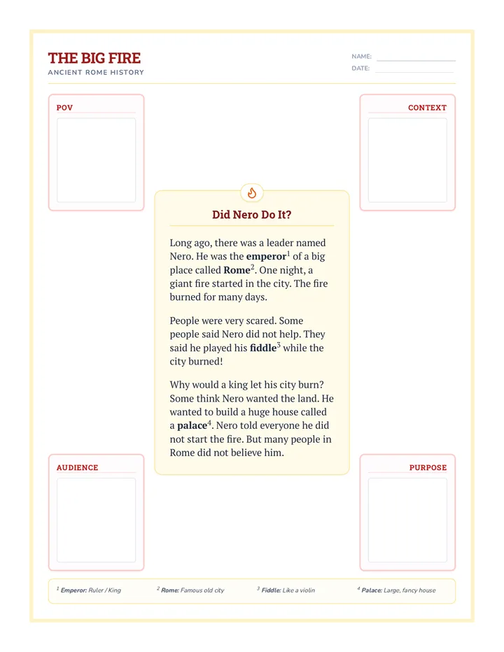 Nero's Fire Annotation Worksheet