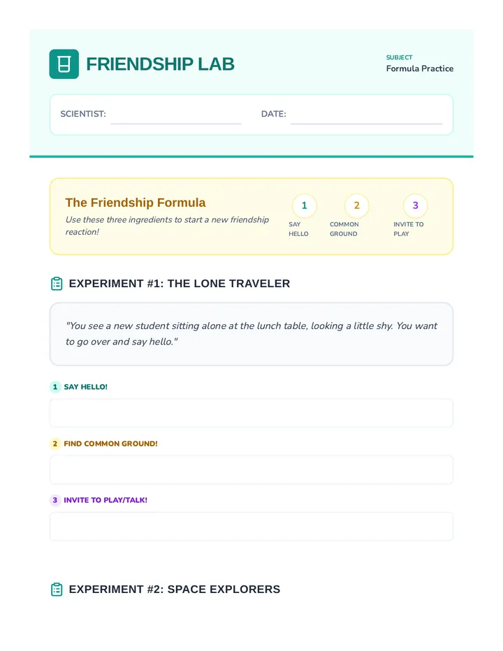 Friendship Scenarios Worksheet