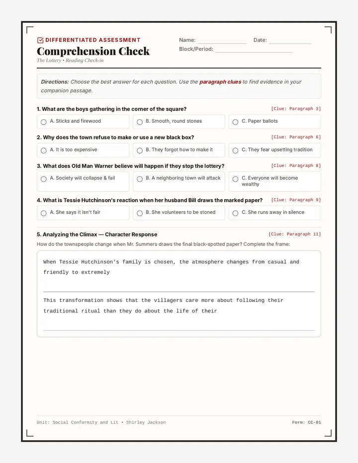 The Lottery Comprehension Check