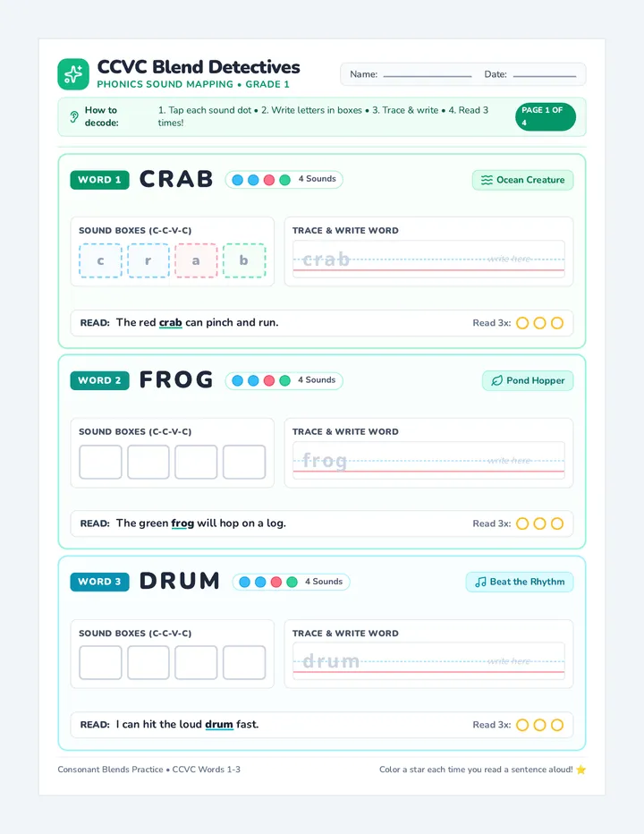 CCVC Words Phonics Workbook