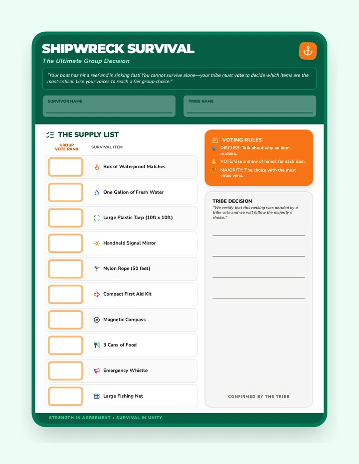 Shipwreck Survival Activity