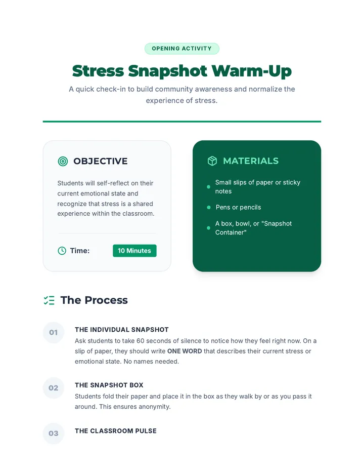 Stress Snapshot Warm-Up Activity