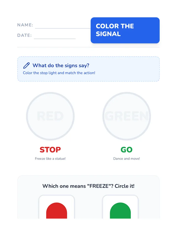 Stop Go Color Worksheet