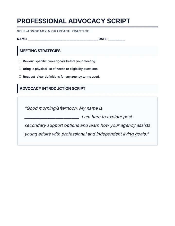 Professional Advocacy Script Worksheet