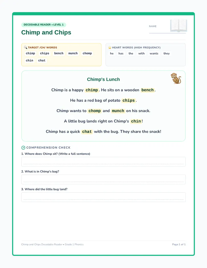 Chimp and Chips Decodable Reader