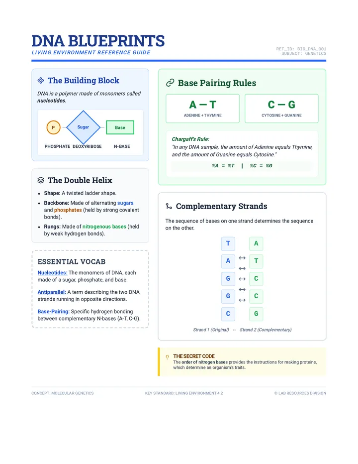 DNA Blueprints Reference Sheet