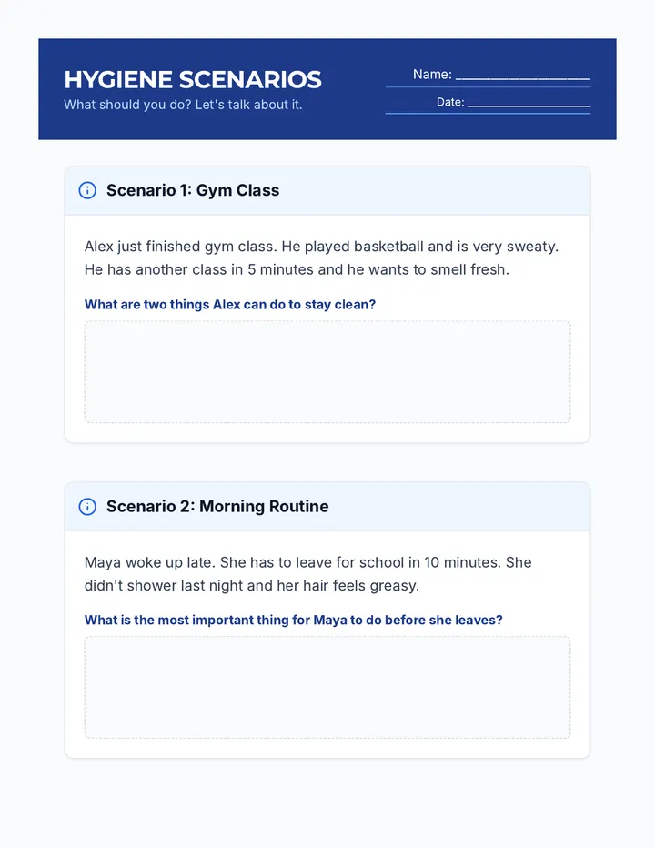 Hygiene Scenarios Worksheet