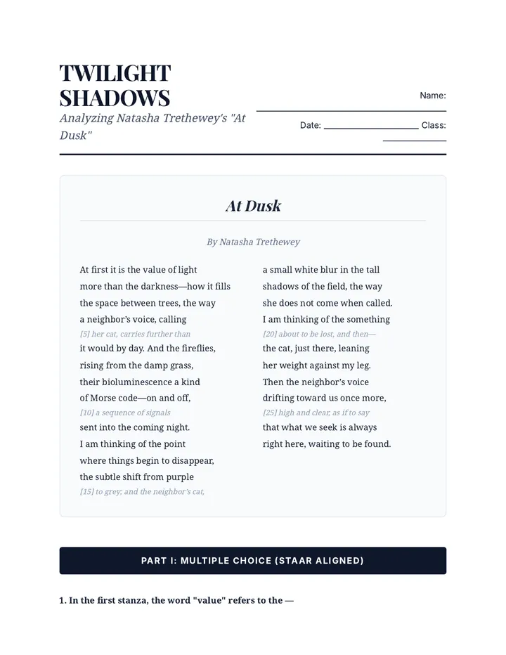 At Dusk Analysis Worksheet