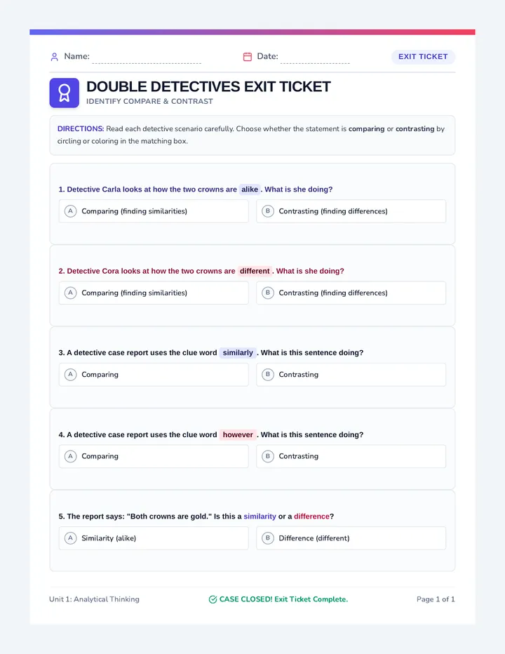 Double Detectives Exit Ticket