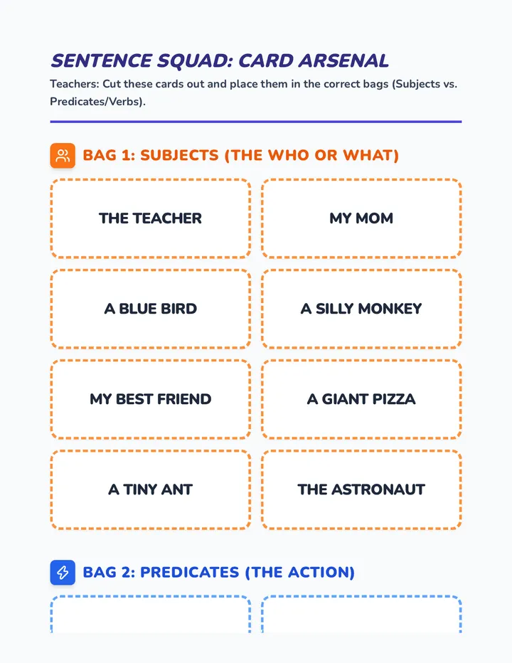 Sentence Squad Part Cards