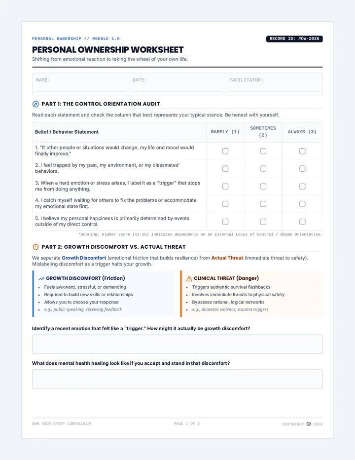 Personal Ownership Worksheet