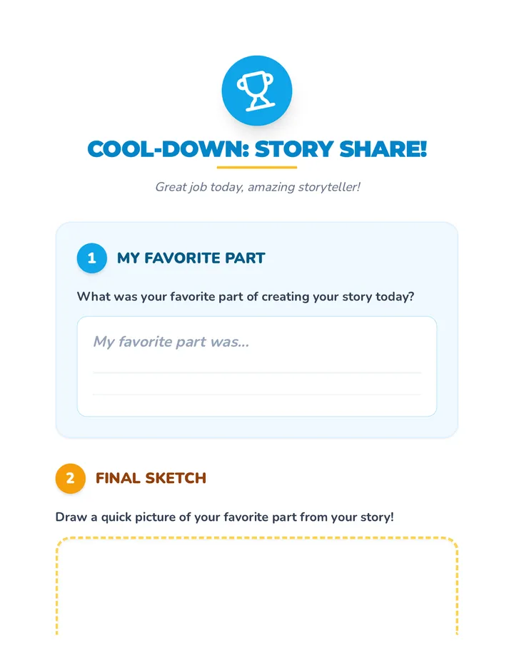 Story Share Cool Down Worksheet