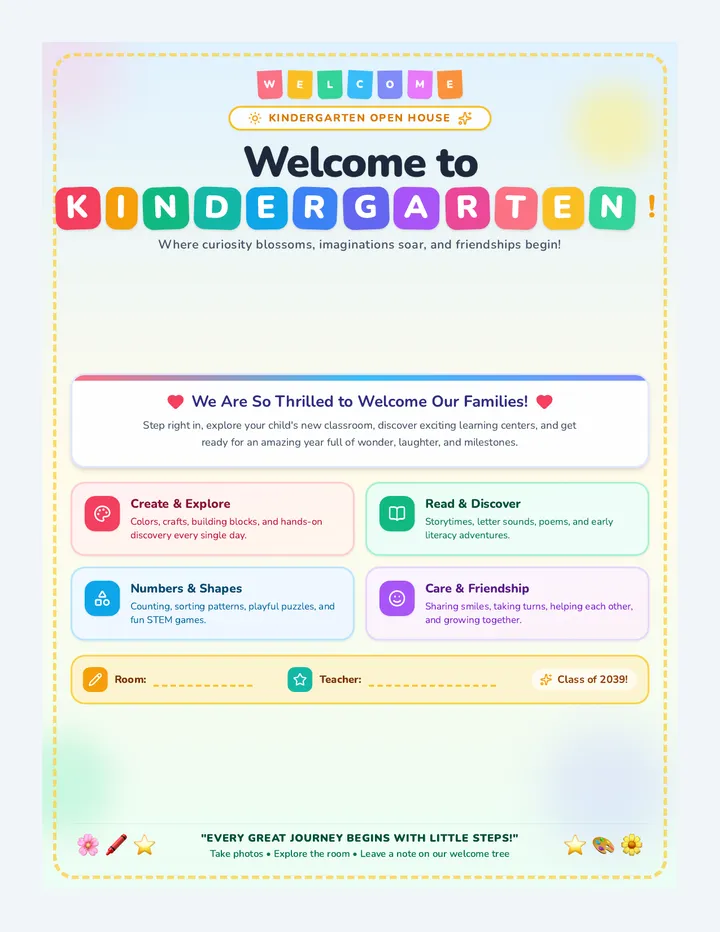 Kindergarten Welcome Poster