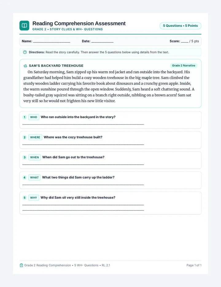 Reading Clue Finders Assessment