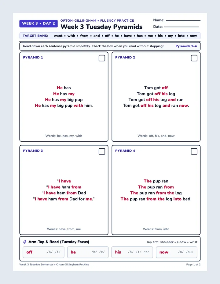 Week 3 Tuesday Sentences Worksheet