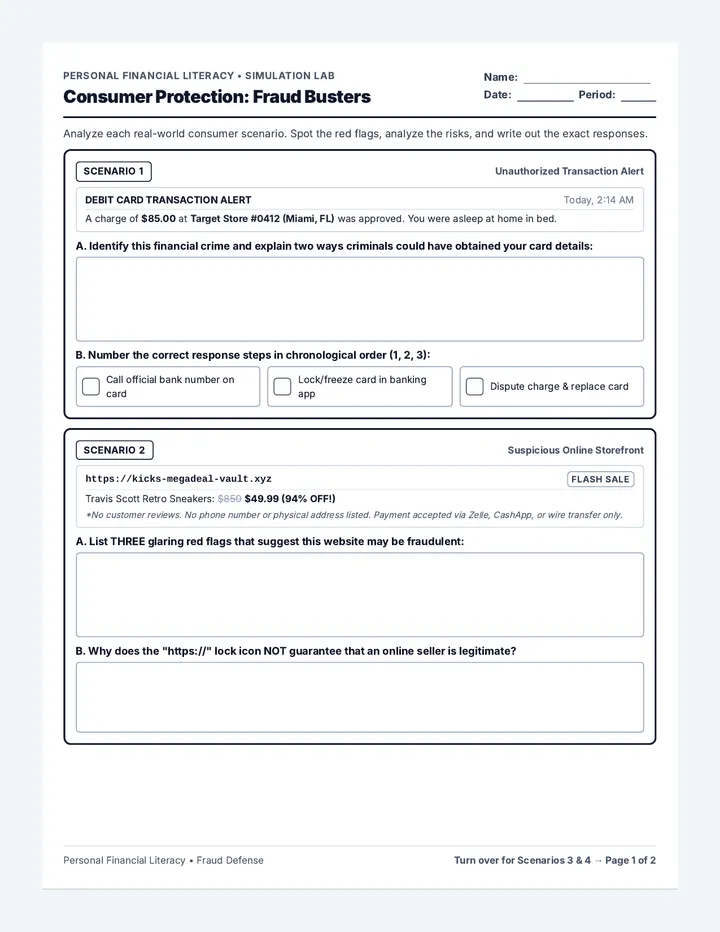 Fraud Busters Scenario Worksheet