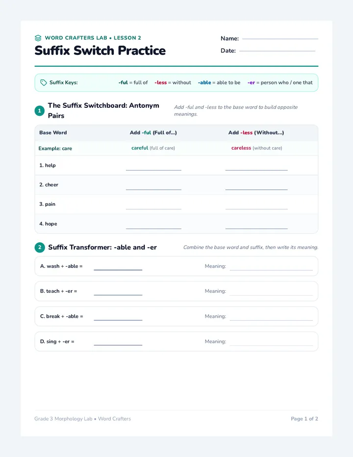 Suffix Switch Worksheet