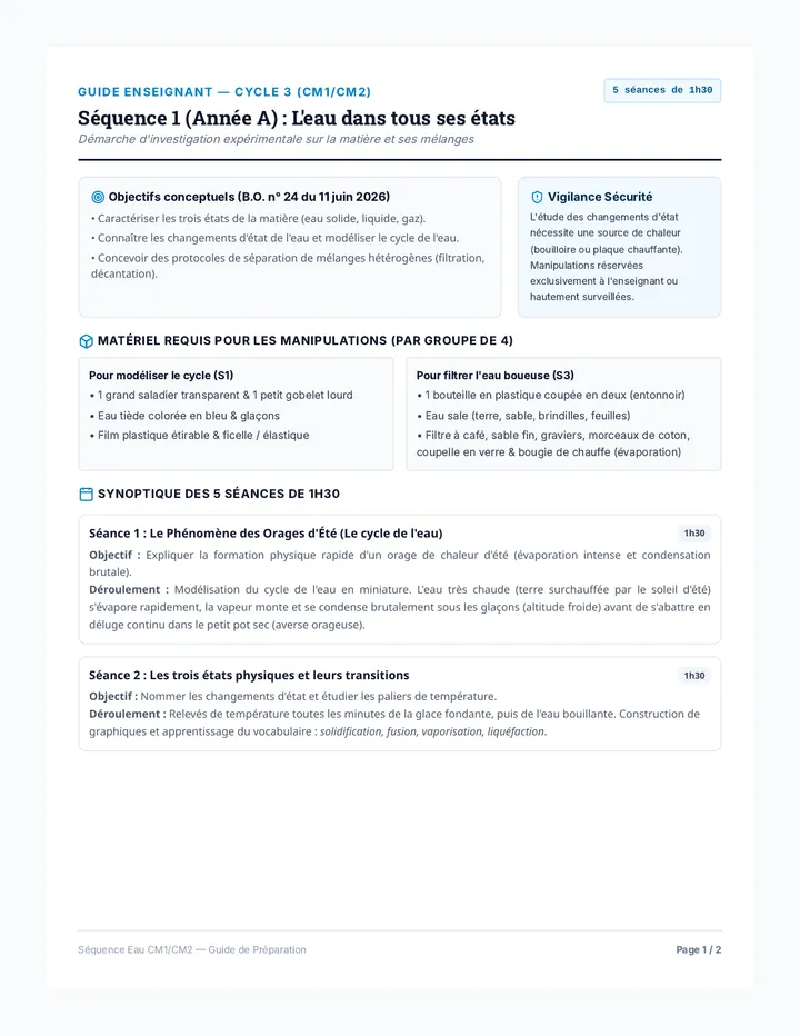 Guide Enseignant Séquence Eau