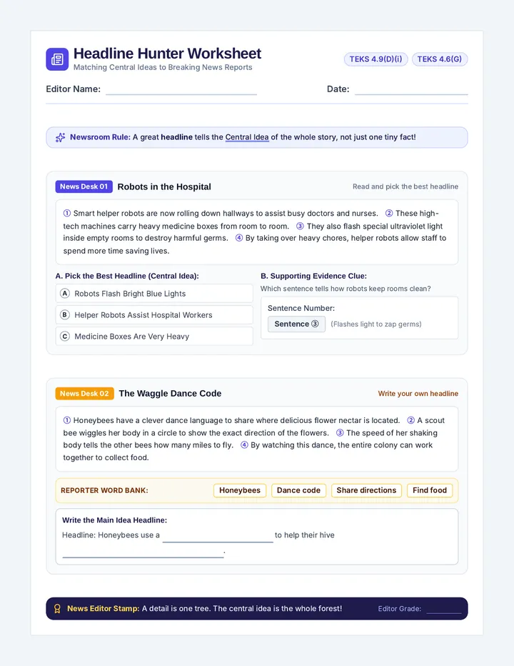 Headline Hunter Worksheet