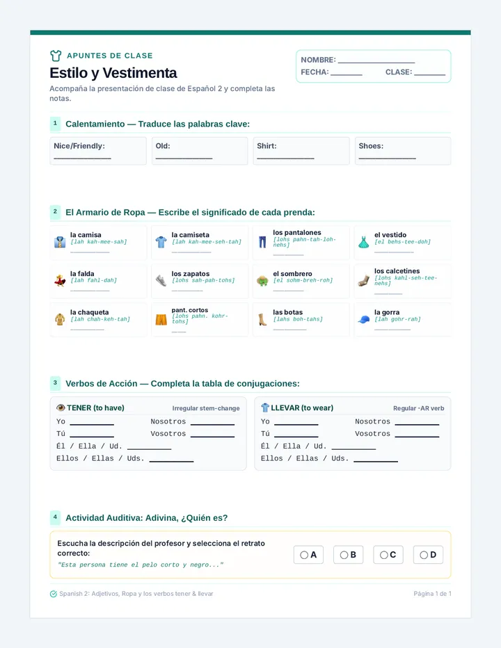 Estilo y Vestimenta Guided Notes