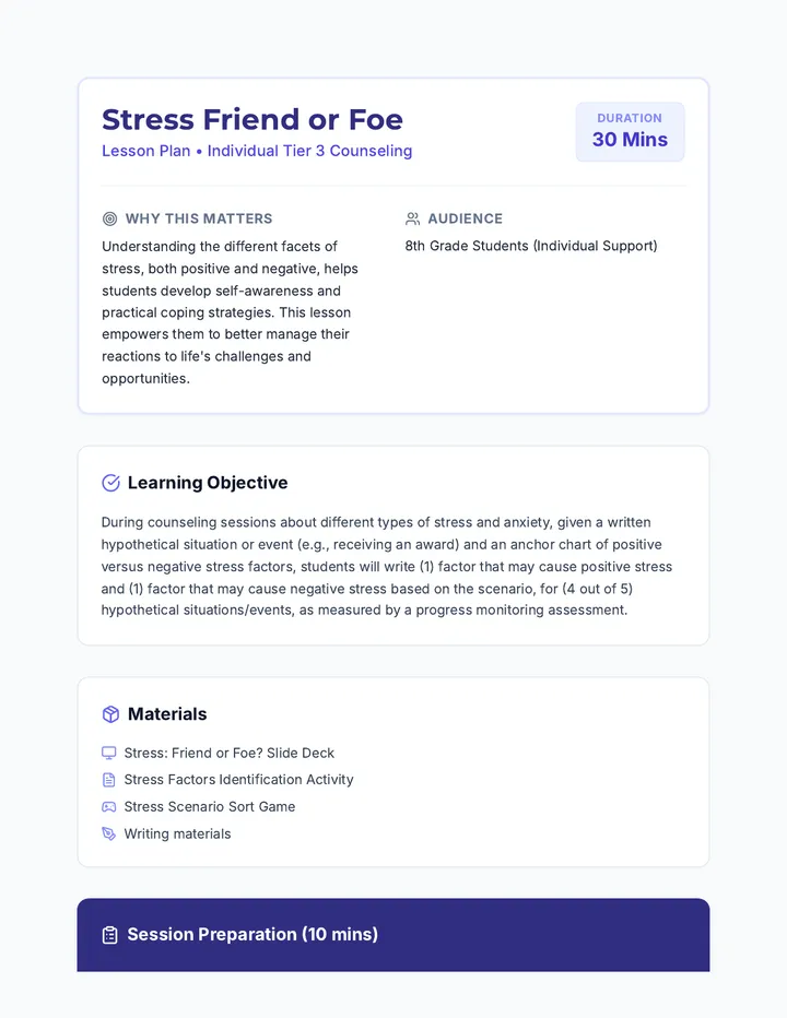 Stress Friend or Foe Plan Document