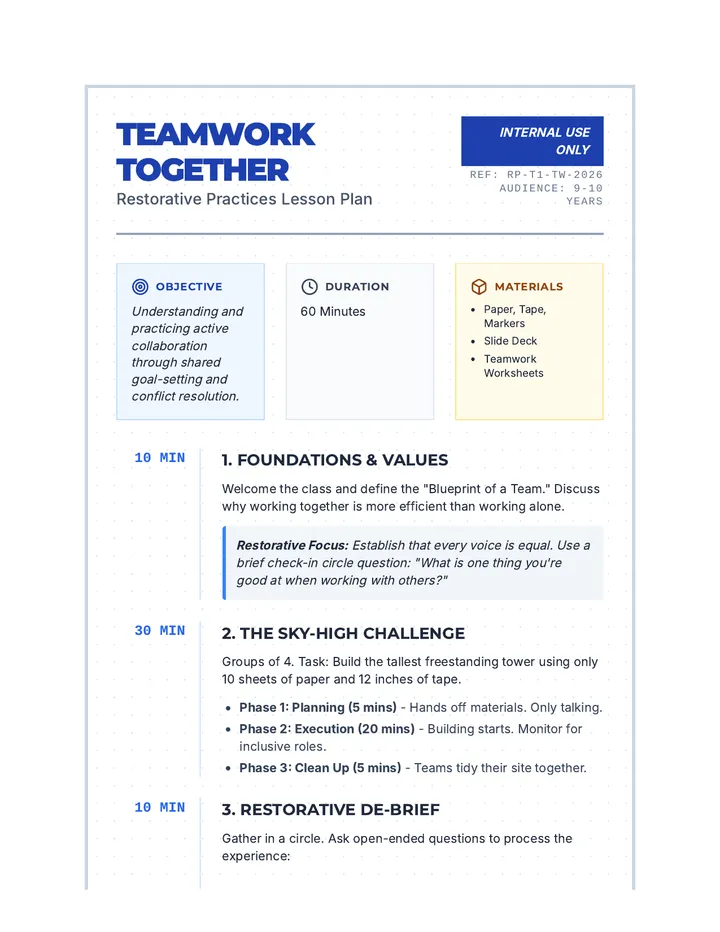 Teamwork Together Lesson Plan