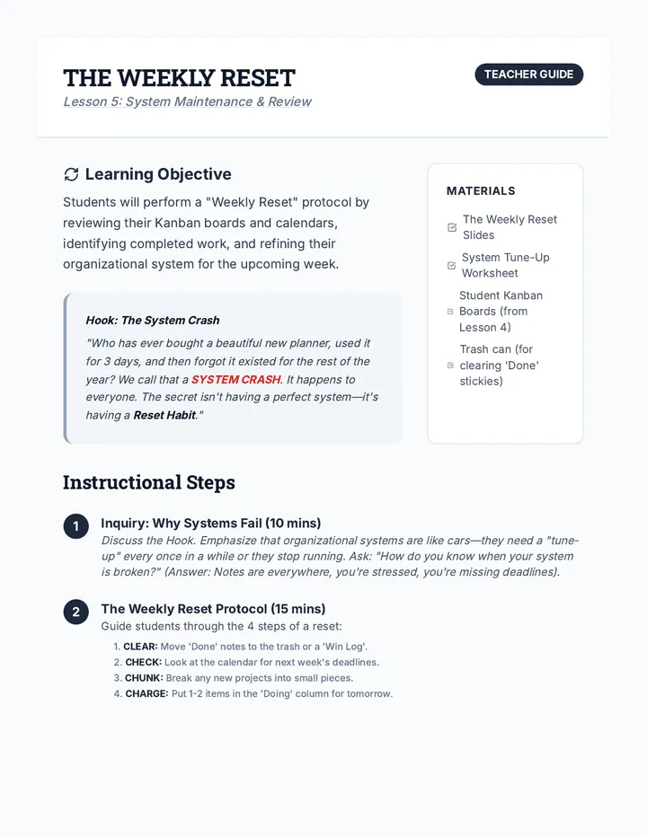 Maintenance Protocol Teacher Guide