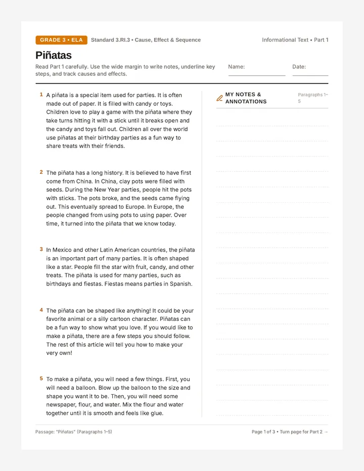 Piñata Connections Worksheet