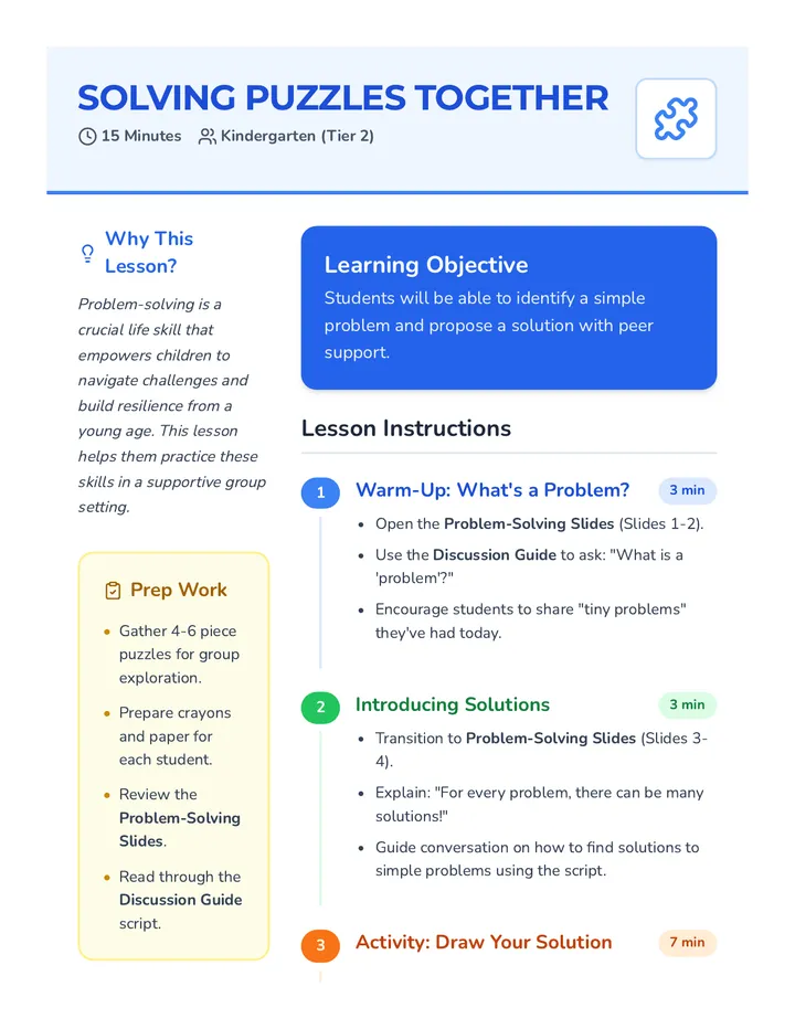 Solving Puzzles Together Lesson Plan