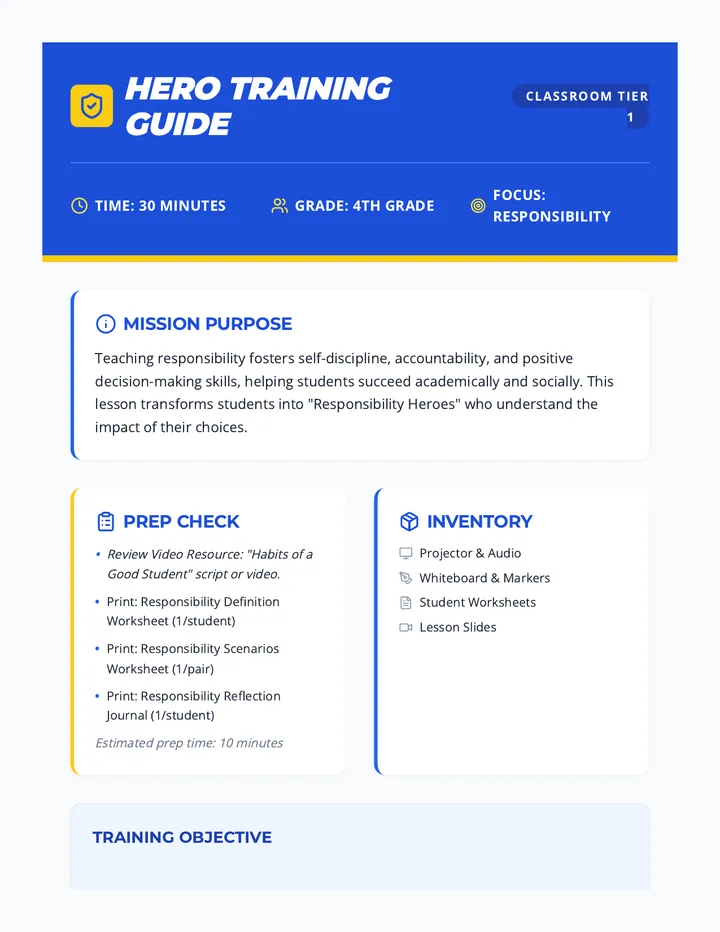 Responsibility Heroes Lesson Plan