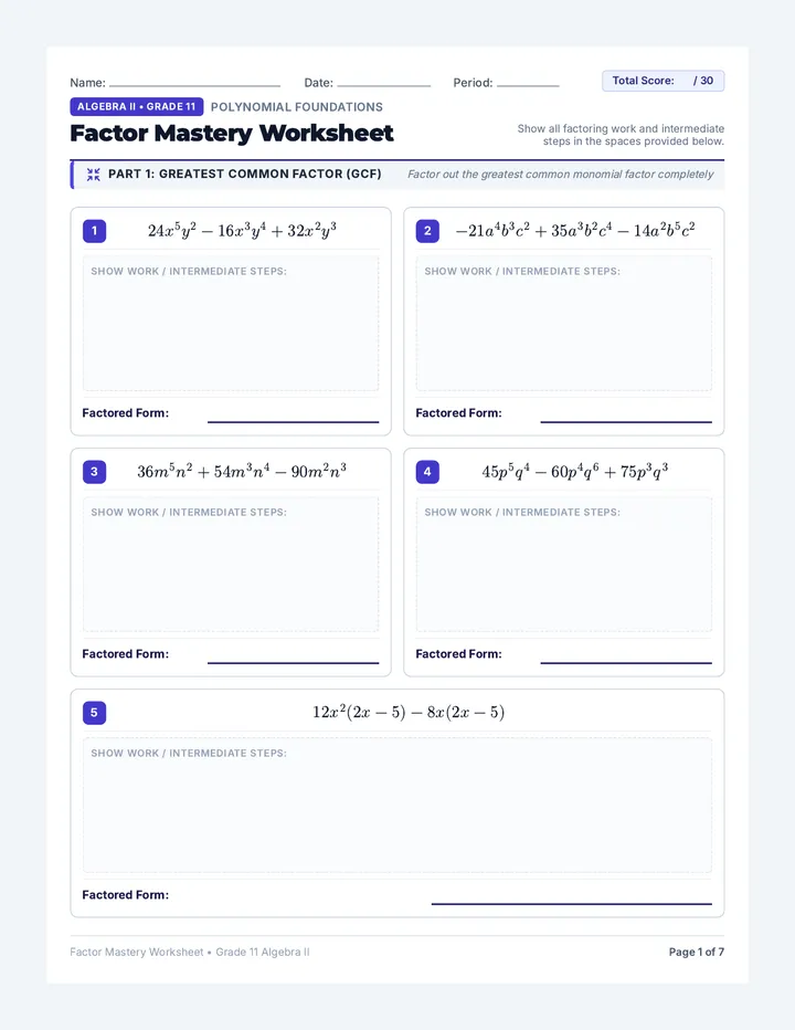 Factor Mastery Worksheet